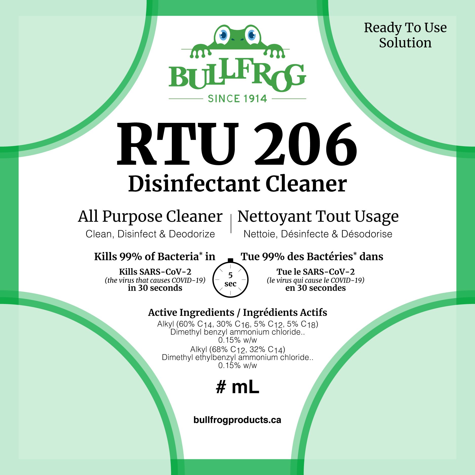 RTU 206 Disinfectant Cleaner Front Label image and 2L product image